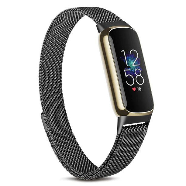 black fitbit luxe steel strap magnetic clasp
