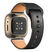 fitbit sense 2 leather strap closeup black
