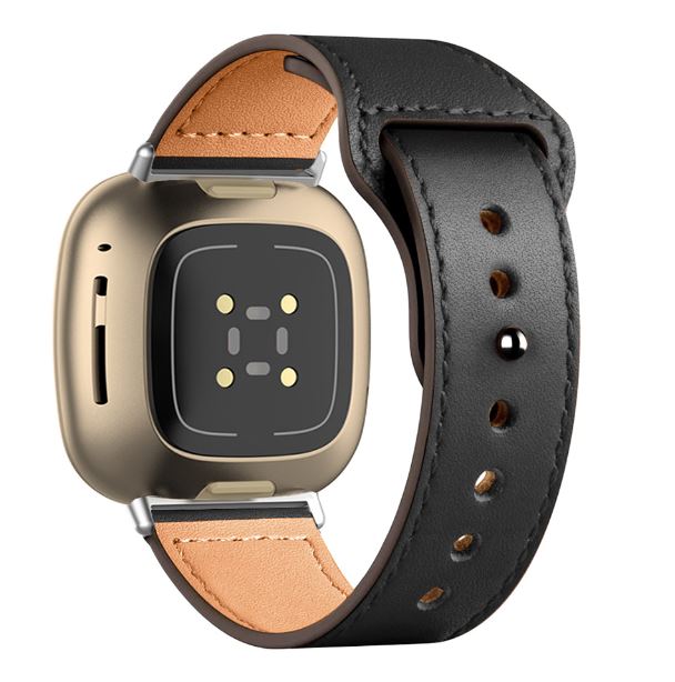 black premium fitbit sense strap leather style
