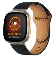 leather strap for fitbit versa 4 stitched black
