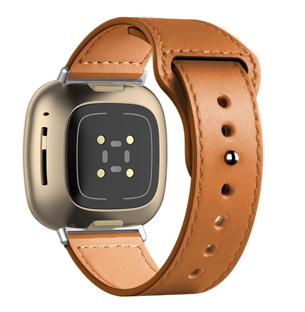 brown classic pu leather strap for fitbit sense
