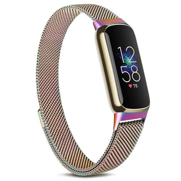colorful premium fitbit luxe steel strap closeup

