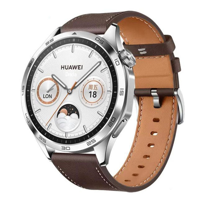 Dark brown garmin vivoactive 4 leather strap front view

