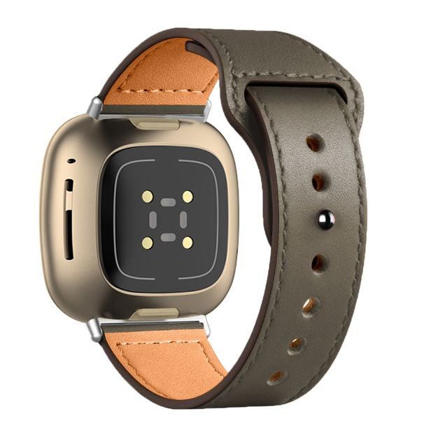 dark grey plain leather strap for fitbit sense watch
