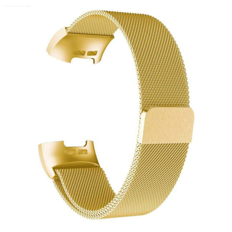 Gold fitbit charge 4 steel strap close view
