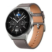 grey samsung galaxy watch 3 45mm leather strap closeup
