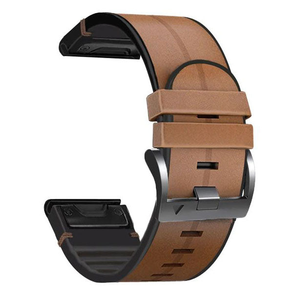 light brown garmin foreunner 965 strap with chrome buckle
