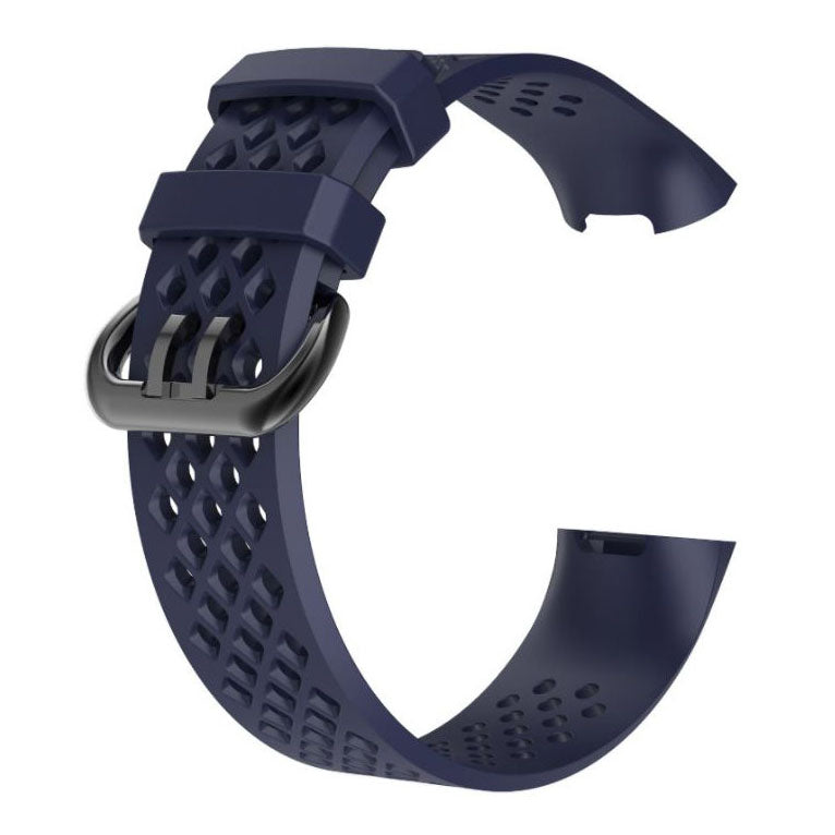 soft fitbit charge 3 silicone strap closeup nay blue