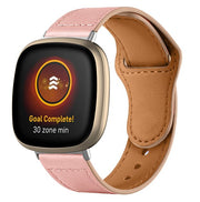 pink classic fitbit versa 4 leather band detail

