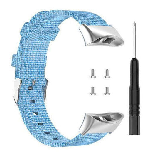 sky blue forerunner 45 nylon strap chrome buckle detail
